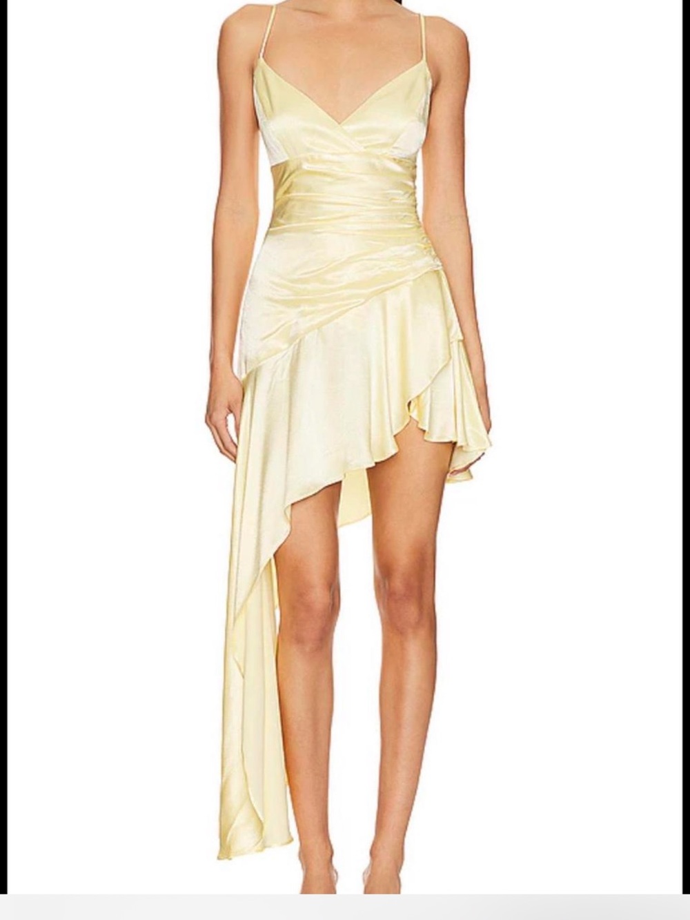 Bardot Pale Yellow Satin High-Low Slip Dress